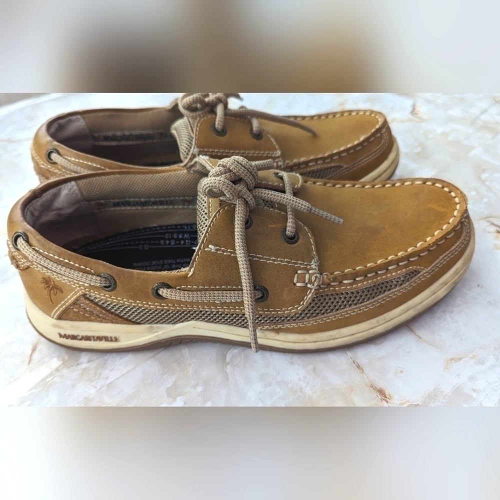 Margaritaville Men Lace Up Boat Shoes Brown Leather Casual Deck Loafer 8…